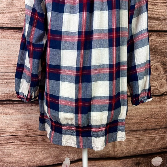 SOLD 🛍️ Faded Glory Women’s Cotton Plaid Shirred Tie Front Lagenlook Blouse - Picture 6 of 8
